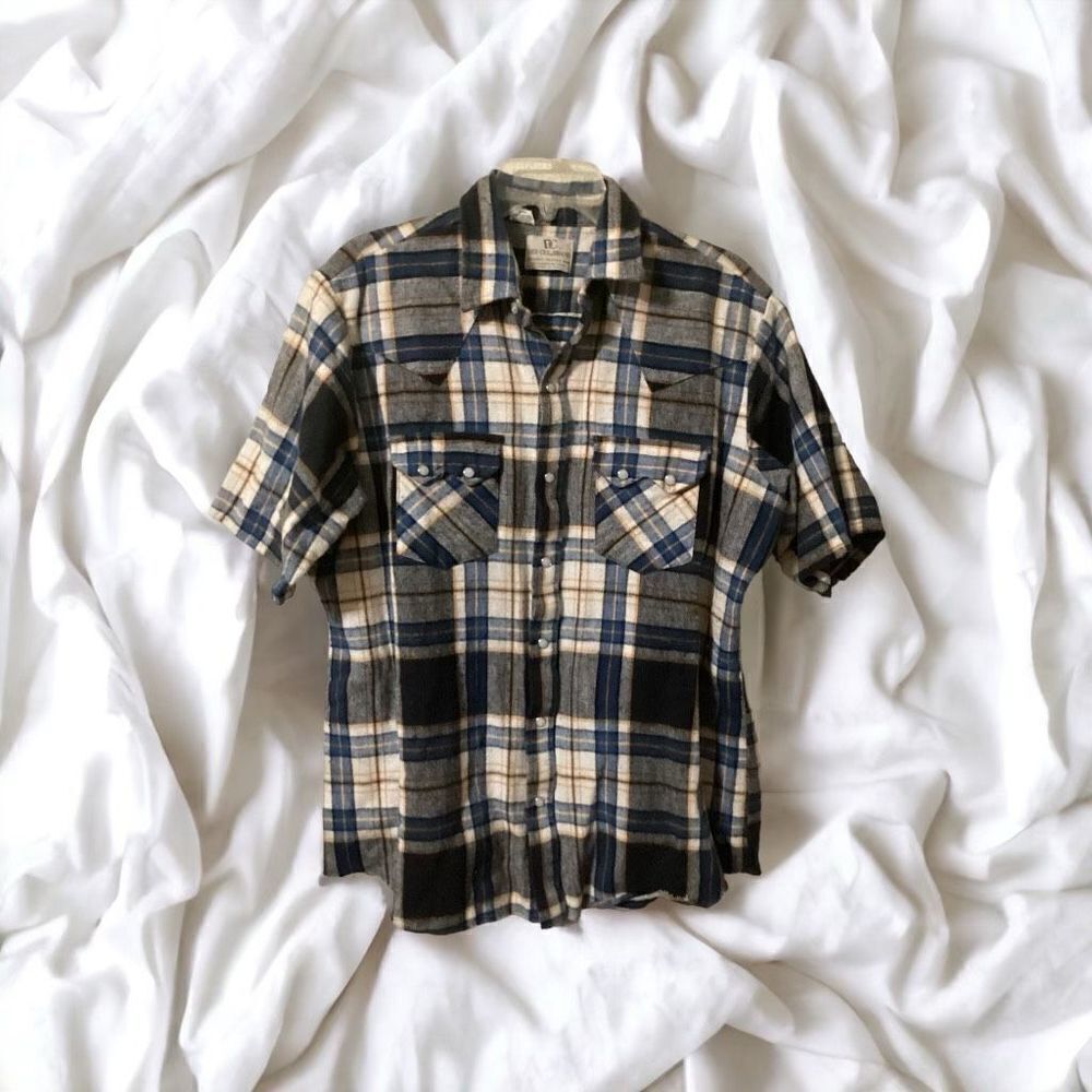 Vintage 60’s DEE CEE Western Short Sleeve Flannel Shirt Size: 17/34